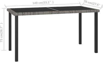Outdoor Dining Table for Patio Garden, 55-inch Rectangular Poly Rattan Table with Tempered Glass Top, Weather-Resistant Table for 6 People, Grey