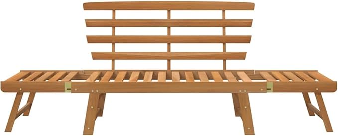 2-in-1 Convertible Acacia Wooden Seating Bench and Daybed, Solid Brown Large Garden Bench for Patio, Balcony, or Outdoor Lounge Area