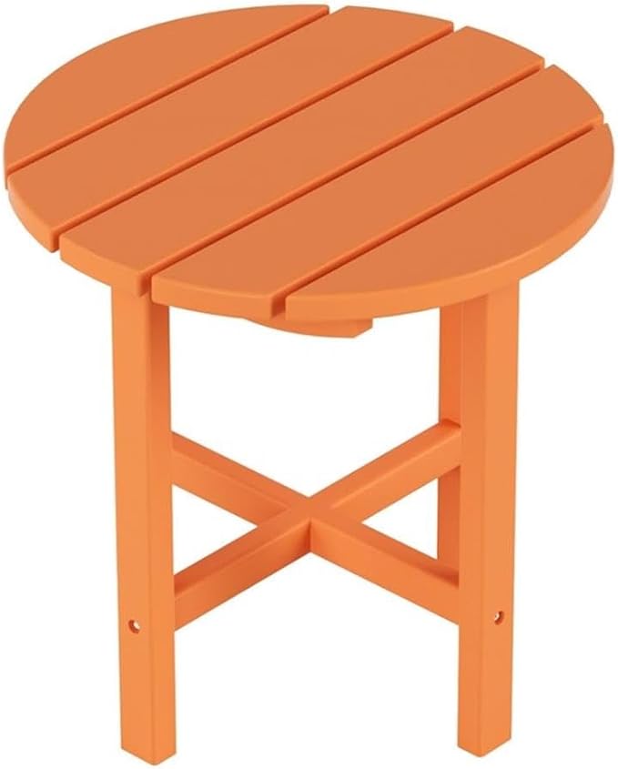 Costaelm Round Outdoor Side Tables, Adirondack Patio Tables for Outside, HDPE Patio End Table Weather Resistant, Balcony Table for Pool, Seaside, Backyard, Porch, Indoor Companion, Orange