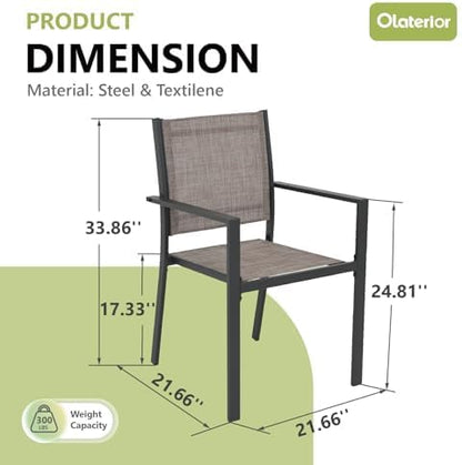 Patio Dining Chairs Set of 6, All-Weather High-Resilience Textilene Outdoor Dining Chair, Heavy-Duty Stackable Minimalist Outdoor Chairs with Armrest, Patio Chairs for Lawn Deck Pool, Brown