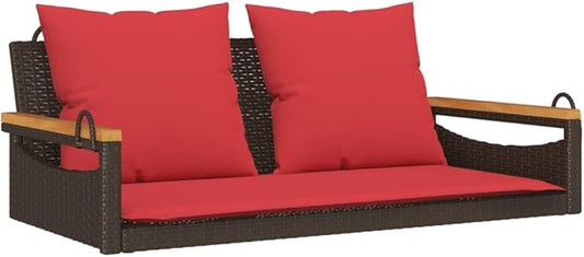 Garden Bench Deck Bench Swing Bench with Cushions Brown 42.9"x24.4"x15.7" Poly Rattan