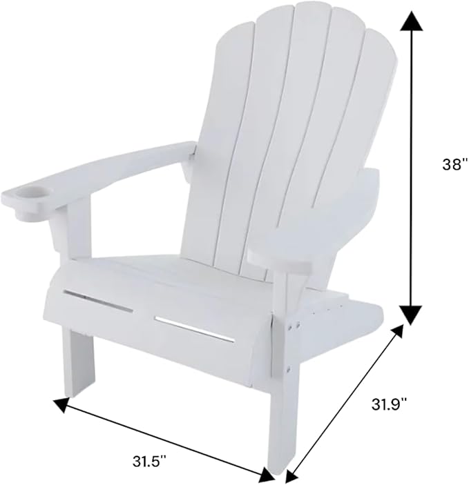 Modern Adirondack Chair with Cup Holder, Outdoor Patio Furniture (White)