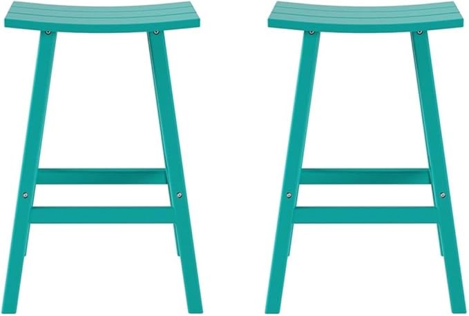 Costaelm All-Weather Bar Stools Set of 2, 29" Height Outdoor Bar Stools, Adirondack Poly Patio Bar Stool for Patio, Deck, Kitchen Counter and Garden, Turquoise