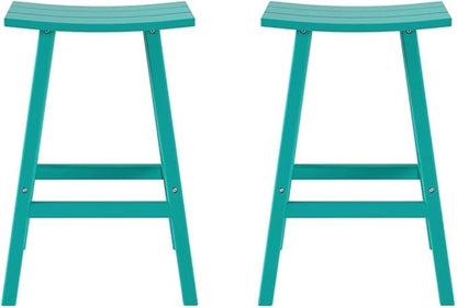 Costaelm All-Weather Bar Stools Set of 2, 29" Height Outdoor Bar Stools, Adirondack Poly Patio Bar Stool for Patio, Deck, Kitchen Counter and Garden, Turquoise