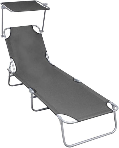 Folding Sun Lounger, Adjustable Outdoor Lounge Chair, Lightweight Aluminum Recliner for Garden, Patio, Poolside, Deck, Beach, Gray, Portable Pool Chaise