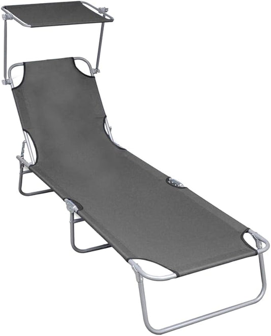 Folding Sun Lounger, Adjustable Outdoor Lounge Chair, Lightweight Aluminum Recliner for Garden, Patio, Poolside, Deck, Beach, Gray, Portable Pool Chaise