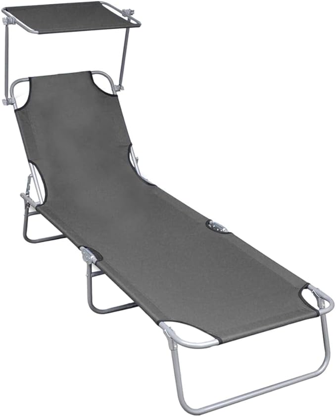 Folding Gray Aluminum Sunlounger 74"x23" UV-Resilient Outdoor Chaise for Patio Poolside Beach Balcony Garden No Assembly Required