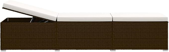 Brown Rattan Sun Lounger with Cream Cushion, Adjustable Armrests and Removable Cover for Outdoor Relaxation - Photo 6