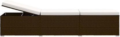 Brown Rattan Sun Lounger with Cream Cushion, Adjustable Armrests and Removable Cover for Outdoor Relaxation, Durable PE Wicker and Steel Frame, Compact Patio Furniture