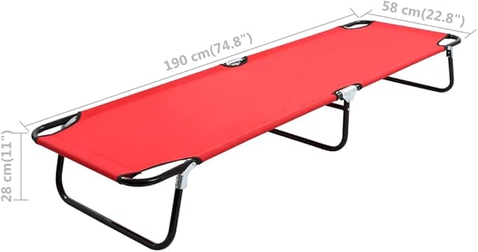 Red Folding Sun Lounger 74.8"x22.8" Powder-Coated Steel Frame Lightweight Outdoor Reclining Chair Holds 265 lbs No Assembly for Garden, Beach, Patio, Poolside and Camping Trips