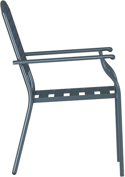 Stackable Garden Chairs 2 Pack, Steel Outdoor Patio with Armrests, Anthracite Modern Dining Chairs for Terrace, Balcony, Backyard, Heavy Duty 242 lb Capacity, Easy Assembly & Space Saving