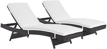 Modway Convene Wicker Rattan Outdoor Patio Chaise Lounge Chairs in Espresso White - Set of 2
