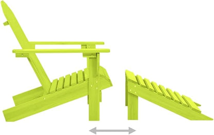 Green Adirondack Chair with Ottoman - Solid Fir Wood Outdoor Lounge Chair for Patio, Garden Relaxation, Comfortable Weather-Resistant Design, Supports 242.5 lbs