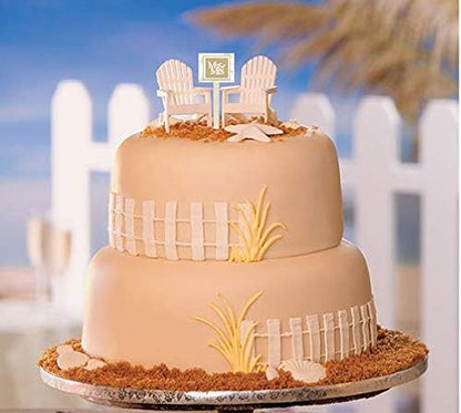 CakeSupplyShop White Small Mini Decorative Adirondack Plastic Beach Chair Wedding Anniversary Cake Decoration Toppers (Set of 2)