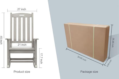 Psilvam Oversized Outdoor Rocking Chair Set of 2, Porch Rocker with 21" Wide Seat and 32" Tall Backrest, Pre-Assembled with Most Components for Effortless Installation (Grey)