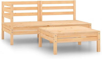 3-Piece Patio Lounge Set Solid Pine Wood Outdoor Furniture Set with Table, Modular Design for Garden Balcony Porch Backyard Sunroom, Weather Resistant Patio Conversation Set