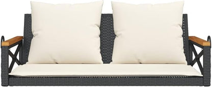 Swing Bench Black Cream White with 3 Removable Cushions for Outdoor Patio Garden Relaxation Comfortable Seating