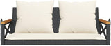 Outdoor Swing Bench with Removable Cushions, Black and Cream White Poly Rattan Patio Furniture for Garden, Balcony - Photo 4