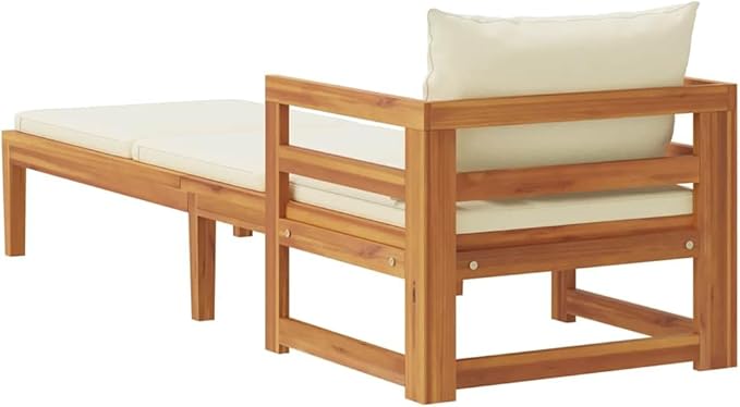 Acacia Wood Sun Lounger with Cushions, Patio Outdoor Chaise Lounge Chair for Poolside Garden Backyard - Photo 6