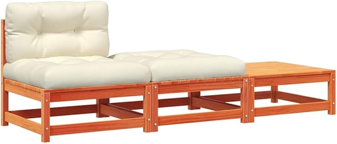Modular Outdoor Sofa Set with Soft Cushions, Rustic Brown Pine Wood Garden Furniture for Balcony Terrace - Photo 2