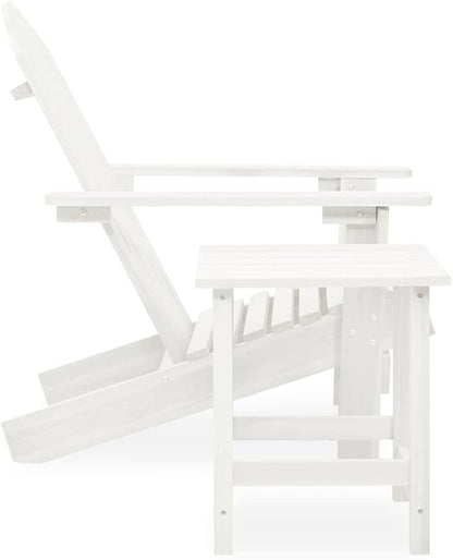 White Solid Fir Wood Adirondack Chair with Side Table for Garden and Patio, Ergonomic Outdoor Furniture with Sturdy Frame and Weather Resistant Design
