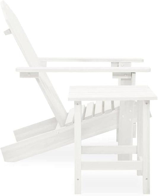 White Solid Fir Wood Adirondack Chair with Side Table for Garden and Patio, Ergonomic Outdoor Furniture with Sturdy Frame and Weather Resistant Design