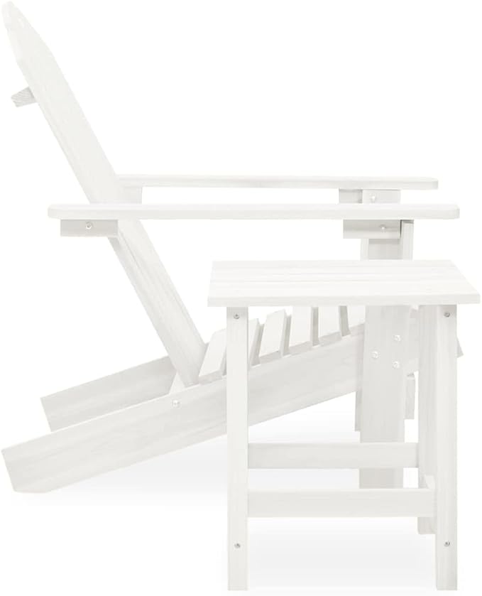 White Adirondack Chair with Side Table Solid Fir Wood Outdoor Patio Furniture Set Ergonomic Garden Seating 34.1 x 27.4 - Photo 3