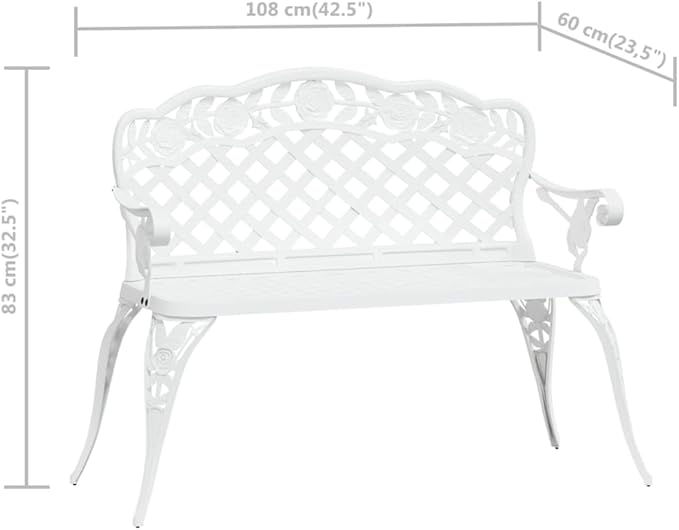 Garden Bench Deck Bench Patio Bench 42.5" Cast Aluminum White