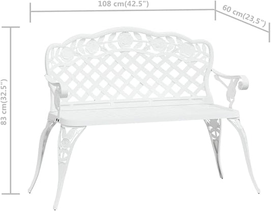 Garden Bench Deck Bench Patio Bench 42.5" Cast Aluminum White