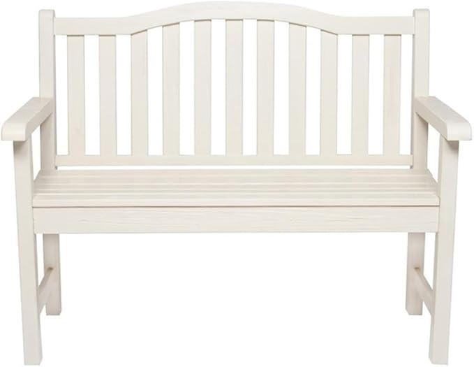 Pemberly Row Traditional Cedar Wood Adirondack Bench, 43 in Seating, White Finish, Moisture-Resistant Outdoor Patio or Porch Furniture, Arched Back Design, Durable Kiln-Dried Construction