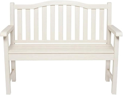 Pemberly Row Traditional Cedar Wood Adirondack Bench, 43 in Seating, White Finish, Moisture-Resistant Outdoor Patio or Porch Furniture, Arched Back Design, Durable Kiln-Dried Construction