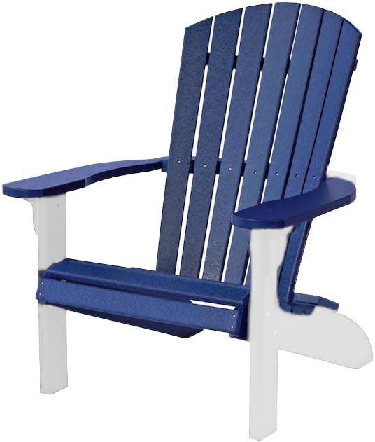 Leisure Lawns Poly Plastic Fanback Adirondack Chair, Outdoor Patio Chair - Amish Made in USA (Patriot Blue on White)
