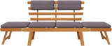 Outdoor Sun Bed with Brown Frame and Dark Grey Cushion, Solid Acacia Wood Daybed for Patio and Garden - Photo 4