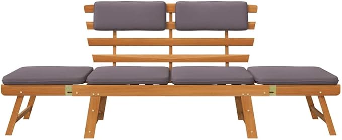 Outdoor Daybed with Adjustable Armrests, Solid Acacia Wood Garden Lounge Chair for Patio, Porch, Backyard - Photo 4