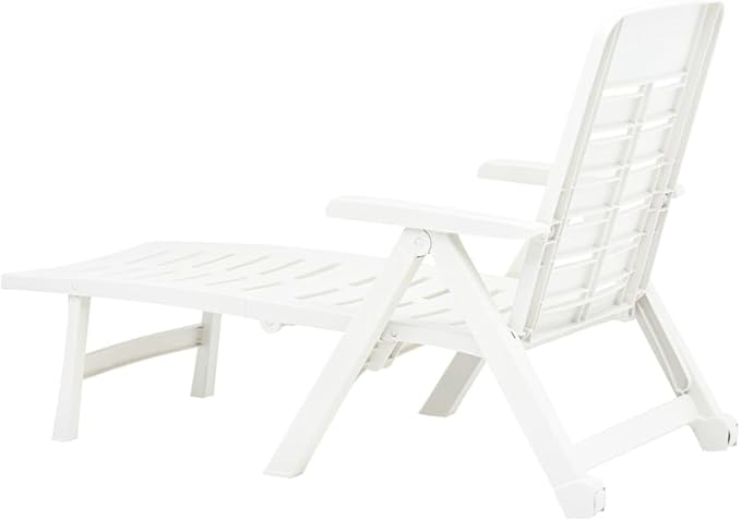 White Folding Outdoor Chaise Lounge, 74.4"x28.3"x37.8" UV-Resistant Plastic Sunlounger, Adjustable Backrest for Patio, Poolside, Beach, Garden, No Assembly Needed