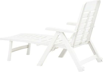 White Folding Outdoor Chaise Lounge, 74.4"x28.3"x37.8" UV-Resistant Plastic Sunlounger, Adjustable Backrest for Patio, Poolside, Beach, Garden, No Assembly Needed