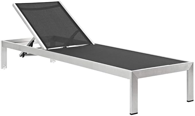 Modway Shore Outdoor Patio Chaise Aluminum Chair (Set of 2), Silver/Black, 2 Mesh Chaise