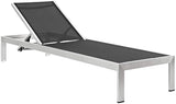 Modway Shore Outdoor Patio Chaise Aluminum Chair (Set of 2), Silver/Black, 2 Mesh Chaise - Photo 1