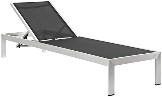 Modway Shore Outdoor Patio Chaise Aluminum Chair (Set of 2), Silver/Black, 2 Mesh Chaise