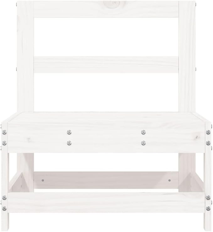 Rustic White Outdoor Sectional Sofa Unit 24.4" Square Solid Pine Wood Modular Patio Couch for Garden Balcony