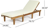 Acacia Wood Outdoor Chaise Lounge Chair with Cushion, Adjustable Recline Patio Lounger for Pool - Photo 2