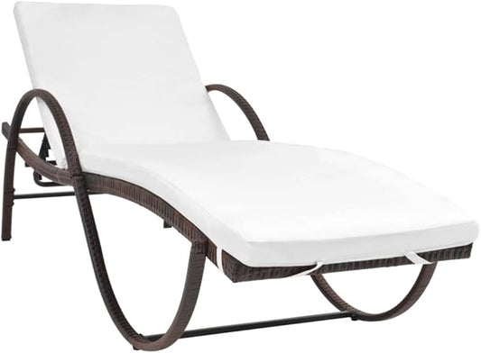 Outdoor Chaise Lounge 76"x25" Brown PE Rattan Sun Lounger with Adjustable Armrests & Cream Cushion, Powder-Coated Steel Frame for Patio, Poolside, Garden and Balcony