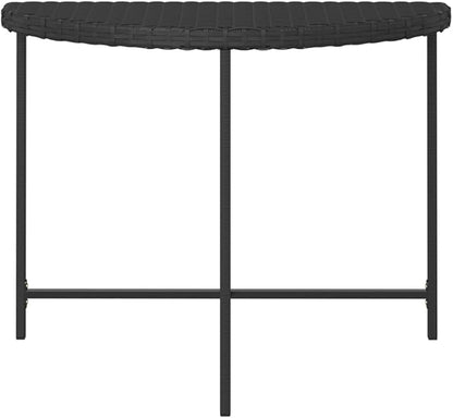 Black Poly Rattan Garden Table with Powder-Coated Steel Frame 39.4x19.7 Inches, Modern Outdoor Dining Furniture for Patio and Indoor Use, Durable Weather-Resistant Design