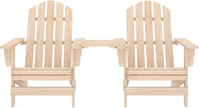 Solid Fir Wood Adirondack Chair with Tea Table Outdoor Patio Furniture Comfortable Lounge Seating for Garden Backyard - Photo 3