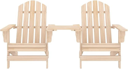 Solid Fir Wood Adirondack Chair with Tea Table Outdoor Patio Furniture Comfortable Lounge Seating for Garden Backyard Relaxation
