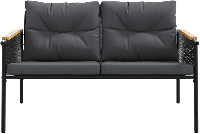 Modern 5-Piece Balcony Furniture Set Black, Powder-Coated Steel Frame with Weather-Resistant Cushions for Outdoor Patio Relaxation and Social Gatherings, Durable Space-Saving