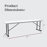 2.75ft Plastic Folding Bench – Lightweight and Portable White Resin with Durable Steel Frame, 33”x8”x16” - (Pack of 2 - Photo 2