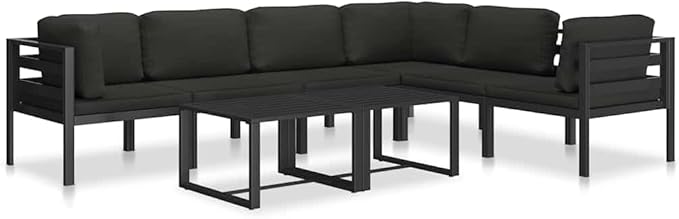 Anthracite Modular Outdoor Sofa 27.6 x 29.5 x 25.4 in Single Patio Couch Powder-Coated Aluminum Frame Removable - Photo 6