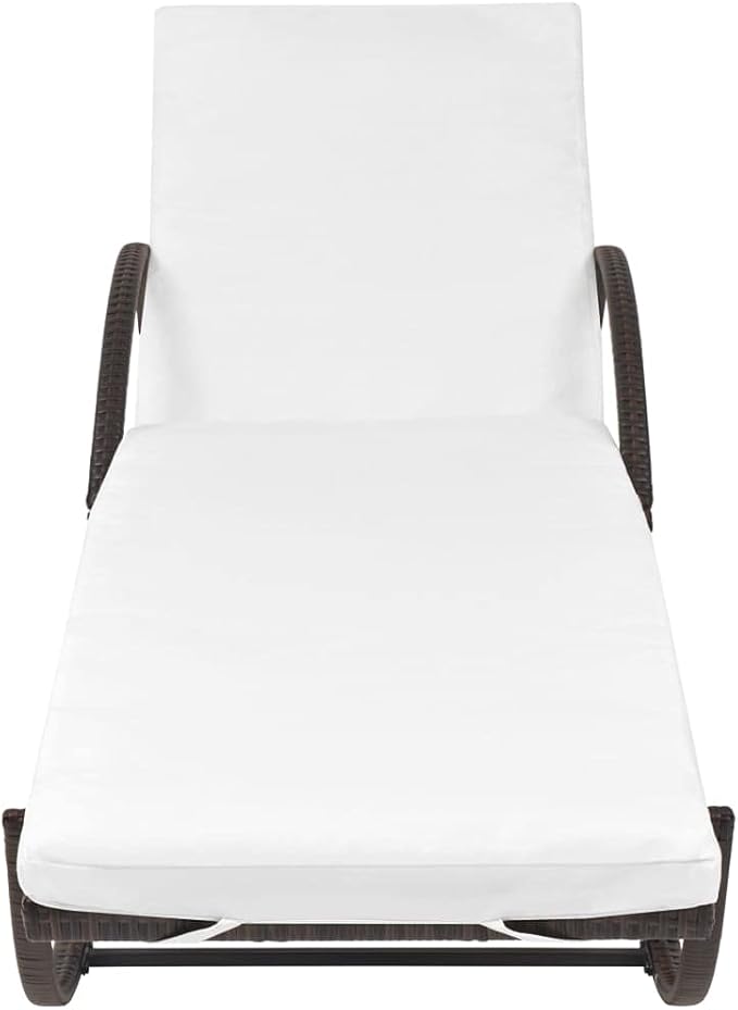 Sun Lounger Set of 3, Brown Outdoor Chaise Lounge Chairs with Cushions and Side Table - Photo 4