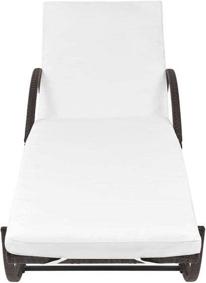 Sun Lounger Set of 3, Brown Outdoor Chaise Lounge Chairs with Cushions and Side Table, PE Rattan Patio Furniture for Poolside, Garden, Backyard, Supports 330 lbs